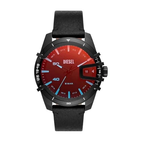 Offerta a tempo: Diesel Orologio Caged da uomo, movimento a tre lancette con data, cassa in acciaio inossidabile nero da 46 mm con cinturino in pelle, DZ1948 - 51% da 104.83 € a 51.00 €
