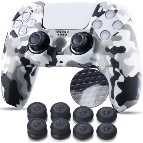 Tijdelijke aanbieding: YoRHa Bezaaid afdrukken siliconenrubber aanpassen Skin Cover voor PS5 Dualsense Controller x 1 (Camouflage Wit) met Pro Thumb Grips x 10 van 26.15 € naar 26.15 € (0.00% korting)