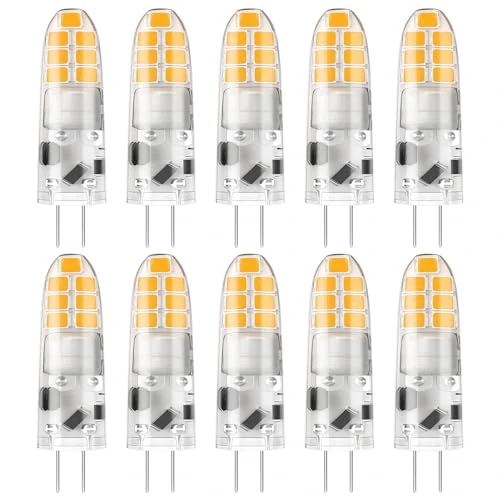 DiCUNO Lampadina LED G4, 2W equivalente alogeno 20W, 200LM, Bianco caldo 3000K, 12V, Non dimmerabile, Lampadina piccola a risparmio energetico per cappe/lampadari, 10 Pezzi