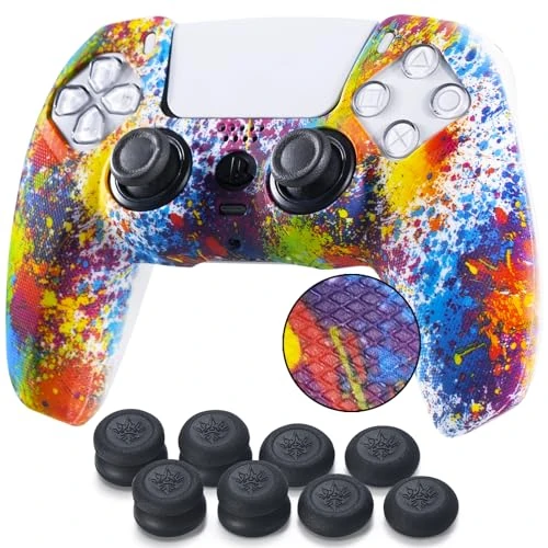 Offerta a tempo: YoRHa Borchie Stampato Cassa pelle copertura silicone skin Cover Custodia per PS5 Dualsense Controller x 1 (Spruzzi di vernice) Con PRO presa del pollice thumb grips x 8 - 0.00% da 12.03 € a 12.03 €