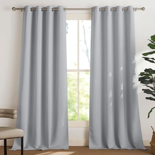 Offerta a tempo: PONY DANCE Tende Soggiorno Moderne 2 Pezzi Tenda Oscurante con Anelli Camera da Letto Decorazione Curtains Termiche Cameretta Bambini L 140 x A 260 cm, Grigio Chiaro - 10% da 51.45 € a 46.44 €