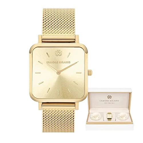 Oferta limitada: L'AMORE MILANO - Reloj Mujer en Caja Rosa - Reloj de Pulsera Delgado Acero Inoxidable, Resistente al Agua 3 ATM - Regalo para Mujer, Novia, Madre - Reloj Cuadrado 28 mm Oro de 189.00 EUR a 169.00 EUR (ahorro 11%)