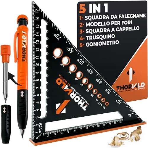 Offerta a tempo: THORVALD Squadra da Falegname MULTIFUNZIONE 180 mm [+PORTA MINE +ISTRUZIONI] Metallo Righello Trusquino Goniometro Angoli 45-90°/Attrezzi da Lavoro/Guida per Tracciatura Falegnameria Utensili - 0.00% da 18.90 € a 18.90 €
