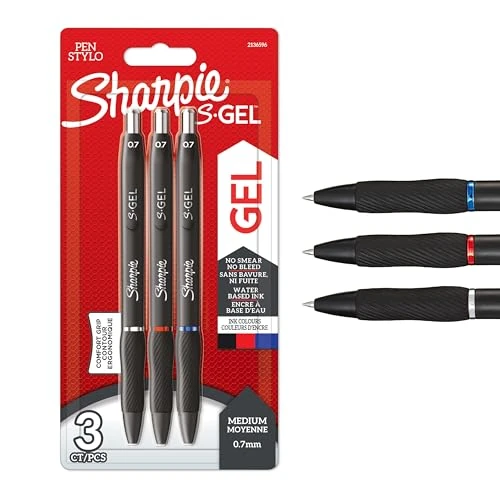 Offre limitée : Sharpie S-Gel | Stylos gel | Pointe moyenne (0,7 mm) | Encre noirerouge et bleue | Lot de 3 de 8.25 € à 6.19 € (25% de remise)