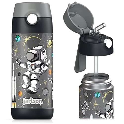 Zeitlich begrenztes Angebot: Jarlson® Trinkflasche Kinder Edelstahl Charli [MIT STROHHALM] - Thermosflasche Auslaufsicher - Thermoskanne - Water Bottle Kids - Thermo Trink Flasche für Schule & Kindergarten (350ml, Astronaut) von 22.95 € auf 22.95 € (0.00%