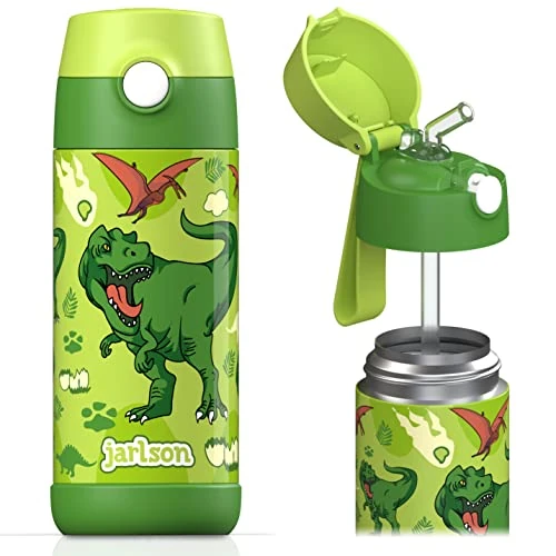 Offerta a tempo: Jarlson® Borraccia Termica Bambini 350ml CHARLI [CON CANNUCCIA] - Bottiglia Acciaio Inox - Termos per Bambini e Bambine - Mantiene Freddo - Senza BPA - Ideale per Scuola, Sport e Viaggi (Dinosauro) - 11% da 27.95 € a 24.95 €