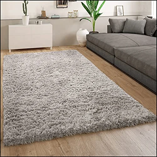 Offerta a tempo: Paco Home Tappeto Salotto A Pelo Lungo, Shaggy Pelo Lungo Moderno Motivo Monocolore, Dimensione:120x160 cm, Colore:Grigio - 46% da 49.99 € a 26.79 €