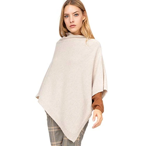 Offerta a tempo: Marine Cashmere - Poncho in Misto Cashmere da Donna, Delicato e Morbido Filato in Cashmere, Made in Italy (Beige) - 0.00% da 46.95 € a 46.95 €