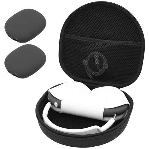 ProCase Hart Kopfhörer Tasche für AirPods Max mit 2 Smart Silikon Schutzhüllen, Hardshell Eva Tragetasche Headset Hülle Case -Schwarz