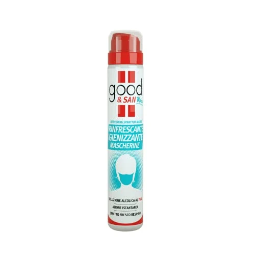 Good & San Mask, Spray Igienizzante Rinfrescante Mascherine, Disinfettante per Mascherina, Contiene Alcool al 75%, Azzurro, al Profumo di Menta, 100 ml