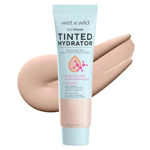 Wet n Wild Bare Focus Tinted Hydrator, Colorato Arricchito Con Acido Ialuronico E Squalane Vegano Per Una Pelle Luminosa, Copertura Da Leggera A Media, Finitura Semi-Opaca, Tono Pallido - 900 g