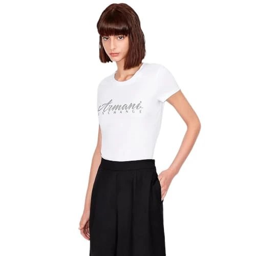 Offerta a tempo: Armani Exchange Short Sleeve Classic Script Logo Scoop Neck T-Shirt, Bianco Ottico, S Donna - 10% da 45.00 € a 40.50 €