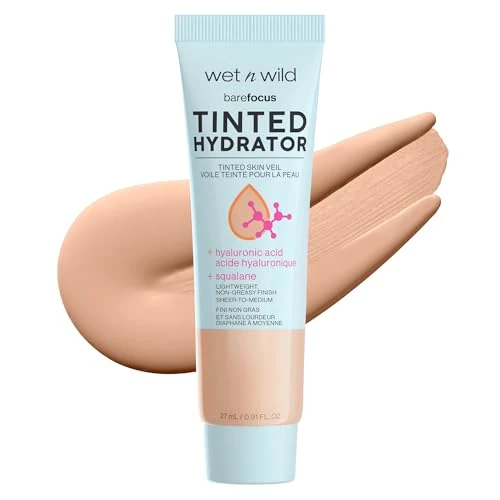 wet n wild, Hydratant Teinté Bare Focus pour une Peau Éclatante, Couverture Modulable Transparente à Moyenne, Fini Semi-Mat, Formule Enrichie en Acide Hyaluronique et Squalane Végétal, Clair