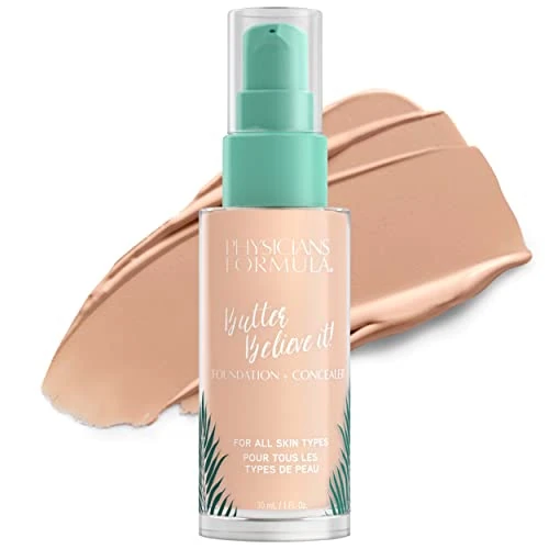 Physicians Formula, Murumuru Butter Believe It! Foundation + Concealer, Base Cremosa de Maquillaje y Corrector para un Brillo Radiante, con Manteca de Murumuru, Cupuaçu y Tucuma, Light