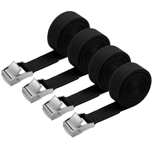 Offerta a tempo: URAQT 4 Pcs Cinghie di Tensione, 2 M x 2 cm Cinghie di Tensione con Fibbia, Adatto per Moto, Auto, Portabiciclette, Trazione: 500kg / Pezzo (Nero) - 29% da 13.99 € a 9.99 €