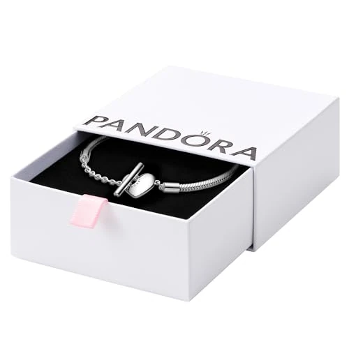 Offerta a tempo: PANDORA Icons Bracciale in maglia snake in argento Sterling con barra a T a forma di cuore, 18 - 31% da 65.00 € a 45.00 €