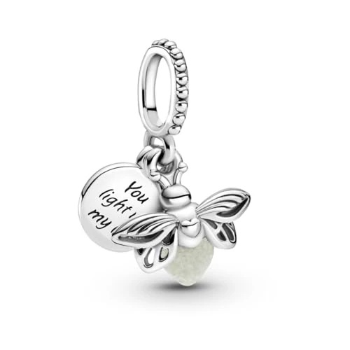 Pandora Passions Colgante de plata de ley con diseño de luciérnaga que brilla en la oscuridad con cristal fotoluminiscente verde lechoso