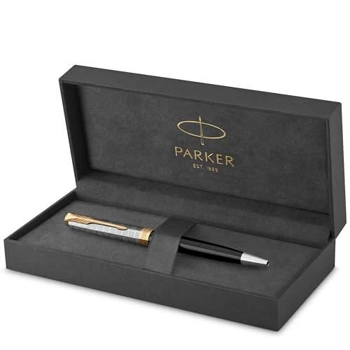 Offre limitée : PARKER Sonnet Stylo Bille | Premium métal et noir brillant avec finition dorée | Pointe moyenne avec recharge d'encre noire | Coffret cadeau de 149.54 EUR à 100.19 EUR (remise 33%)