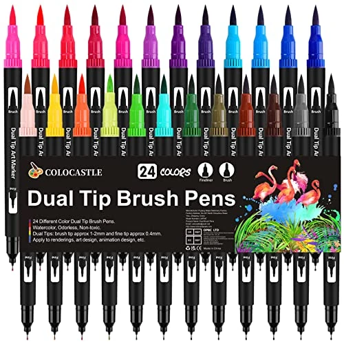 Offerta a tempo: Brush Pen Lettering 24 Colori Pennarelli Doppia Punta Fine e Brush - 6% da 15.99 € a 14.99 €