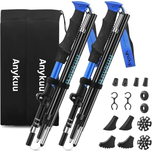 Offerta a tempo: Anykuu Bastoni Trekking Bastone da Trekking 2 Pezzi Nordic Walking Bastoncini Pieghevoli 110-130cm Antiurto e Sistema di Blocco Rapido Ultraleggero per Zaini da Campeggio - 0.00% da 26.99 € a 26.99 €