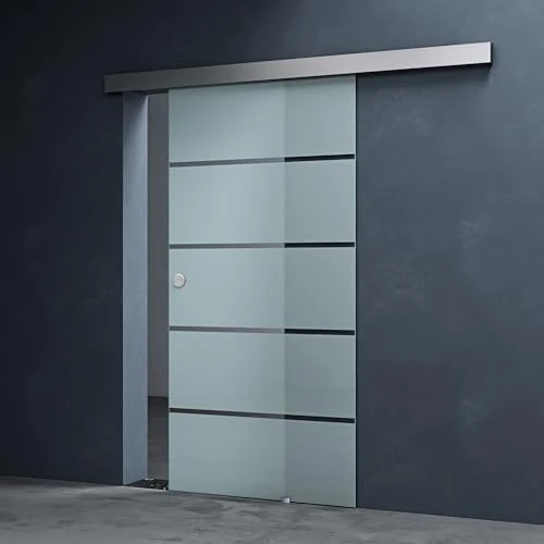 Offerta a tempo: Mai & Mai Porta Scorrevole in Vetro 90x215cm, Porta Scorrevole con Sistema Softclose in Vetro Satinato 8mm in 5 Strisce con Binario e Maniglia Rotonda, Amalfi TS11H-900SC - 0.00% da 319.95 € a 319.95 €