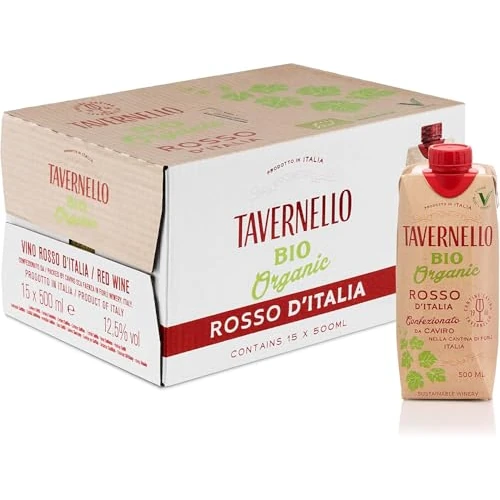 Offerta a tempo: Tavernello Bio Organic Vino Rosso d'Italia, Vino Biologico dal Gusto Rotondo e Persistente, 12.5% Vol, Confezione con 15 Brik da 500 ml - 26% da 22.35 € a 16.49 €