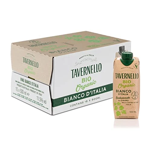 Offerta a tempo: Tavernello Bio Organic Vino Bianco d'Italia, Vino Biologico Fresco e Fruttato, 11.5% Vol, Confezione con 15 Brik da 500 ml - 26% da 22.35 € a 16.49 €