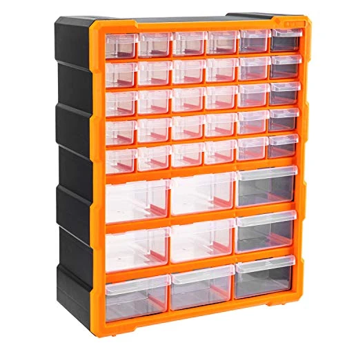 Limited-time offer: Amazon Basics Wall-Mounted Hardware and Craft Storage Cabinet Drawer Organiser, 39 Drawers, Black, 38 x 15.9 x 47.3 cm (LxWxH) from 26.24 GBP to 22.30 GBP (save 15%)