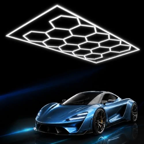 Offerta a tempo: rivestiiltuogarage Plafoniera led soffitto esagonale a nido d’ape modulabile - 58000 lumen & 6000K per garage officina salone auto palestra e barber shop - [478 x 241 cm] - 0.00% da 196.97 € a 196.97 €