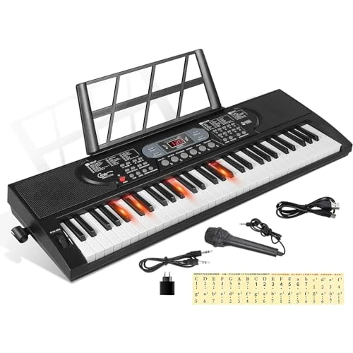 Oferta limitada: Hricane Teclado de piano de 61 teclas con micrófono, notas de piano, atril electrónico, regalo para principiantes jóvenes adulto hombre mujeres de 62.99 EUR a 53.54 EUR (ahorro 15%)