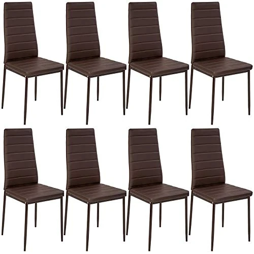 tectake 800881 Lot de 8 chaises de salle à manger | Meuble de cuisine | Similicuir 41 x 45 x 98,5 cm (Marron)