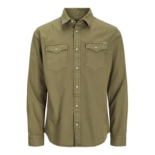 JACK & JONES Herren JJESHERIDAN Shirt L/S NOOS 12138115, Forest Night/Slim, M