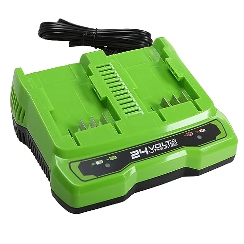 Offre limitee: Chargeur Universel Greenworks 24V G24X2UC4 à Double Fente, Li-Ion 48W, Sortie 4A, Temps de Charge 60 min pour Batterie 4Ah, Compatible avec Gamme 24V Greenworks de 65.99 EUR a 44.99 EUR (economie 32%)