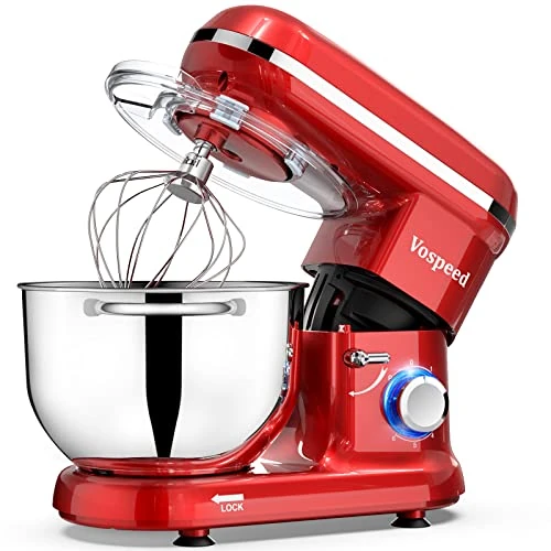 Limitiertes Angebot: Küchenmaschine Knetmaschine zum Backen, Vospeed 6 Geschwindigkeit Elektrischer Küchenmixer mit 6.2QT Schüssel, Rührbesen, Haken, Schneebesen, Eiertrenner (Rot) von 139.99 EUR auf 105.99 EUR (Spare 24%)