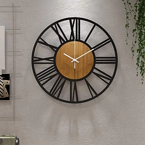 Tijdelijke aanbieding: HAITANG Grote Wandklokken, Stil, Niet Tikkend, Op Batterijen Werkende Rustieke Ronde Moderne Grote Houten Wandklok voor Woonkamer, Slaapkamer, Keuken, Boerderij, Kantoor, Huisdecoratie - 40cm (16IN van 71.49 € naar 71.49 € (0.00% ko