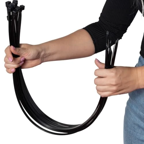 ERKO Kabelbinders, zwart, 540 x 7,6 mm, 100 stuks, uv-bestendig, 54 kg, treksterkte voor kabelbeheer, ultrasterk, groot, lang, temperatuurbestendig, chemische bestendigheid, duurzaam