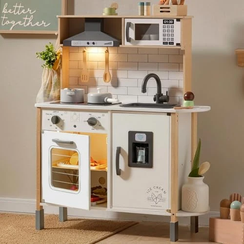 Limited-time offer: Tiny Land Play Kitchen for Children with 18 Toy Food and Cookware Accessories Play Set Charcoal Pretend Play Set for Toddlers with Real Light and Sounds from 133.64 £ to 133.64 £ (save 0.00%)