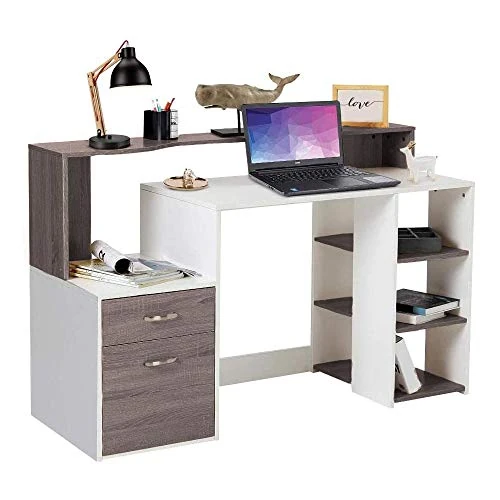 BAKAJI Melamine Wood Desk with Drawer and Cabinet, Work Table for PC Computer for Home, Office, Bedroom (Grey Oak)