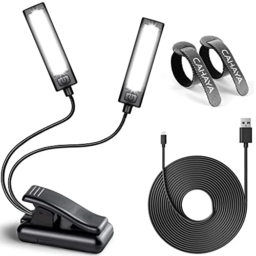 CAHAYA Lampada per Lettura con Pinza Dual Head Luci per Leggio Musicale con 32 LED Luminoso Luce a Clip Portabile con 3 Intensità di Luminosità Cavo di Ricarica 2.5m Modello CY0243