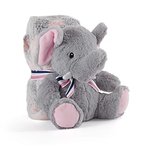PERLETTI Couverture Bebe avec Animal en Peluche Douce - Plaid Gris Rose avec Doudou Éléphant Petit Enfant 0 1 2 3 Ans - Cadeau de Naissance Bebe Fille Garcon Moelleux Chaud - 120x80 cm (Éléphant)