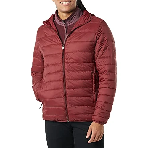 Offerta a tempo: Amazon Essentials Piumino Leggero con Cappuccio Impermeabile e Ripiegabile Uomo, Rosso Scuro, L - 0.00% da 36.26 € a 36.26 €