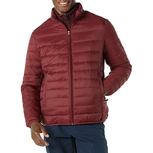 Limited-time offer: Amazon Essentials Men's Packable Lightweight Water-Resistant Puffer Jacket (Available in Big & Tall), Dark Red, M from 27.40 GBP to 22.90 GBP (save 16%)