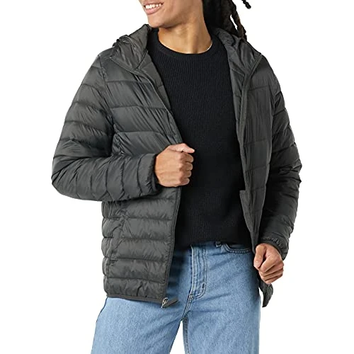Offerta a tempo: Amazon Essentials Piumino Leggero con Cappuccio Impermeabile e Ripiegabile Uomo, Grigio Scuro, XL - 0.00% da 39.50 € a 39.50 €