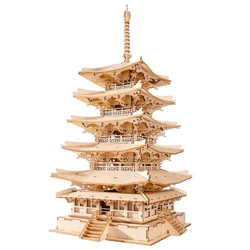 Rolife 3D Wooden Puzzle for Adults Five-storied Pagoda Model Kits for Adults to Build Japanese Puzzle Wooden Models Home Decoration Creative Gift