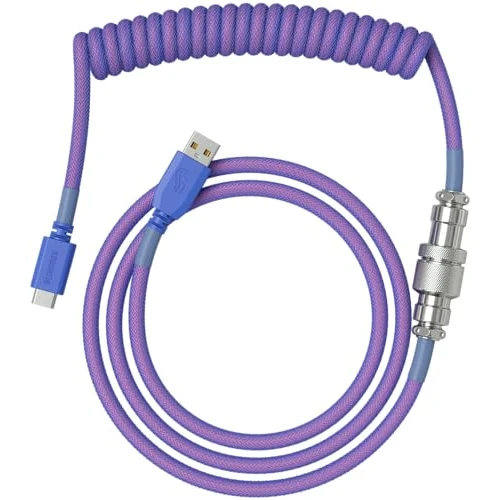 Offerta a tempo: GLORIOUS Gaming Premium Coiled Keyboard Cable - Gold Plated USB-A (PC) to USB-C (Keyboard), Tangle Resistant, Double Braided Sleeving for Peak Durability, 5-Pin Aviator Mid-Connection - Nebula - 63% da 49.99 € a 18.67 €