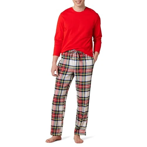 Amazon Essentials Men's Soft Flannel Pajama Sleepwear Set (Available in Big & Tall), Red Tartan Plaid, Small