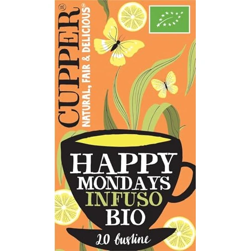 CUPPER Happy Mondays - Infusión biológica con limón, jengibre y pimienta negra, infusión energizante con ingredientes naturales, sabor especiado, filtros 100 % biodegradables, paquete de 20 bolsitas