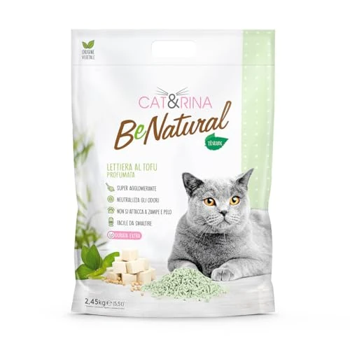 Cat&Rina BeNatural, 5,5 l Kattenbakvulling met tofu. Plantaardige klontvormende kattenbakvulling. Tot 30 dagen te gebruiken en weg te gooien in het toilet. Kattenbakvulling met groene thee.