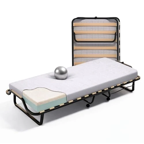 Oferta limitada: Cortassa - Cama Plegable con colchón de Espuma viscoelástica Memory Foam de 10 cm - Somier Individual con Listones de Madera de 80 x 200 cm - Cama Ahorra Espacio con Ruedas de 161.50 € a 149.50 € (ahorro 7.43%)