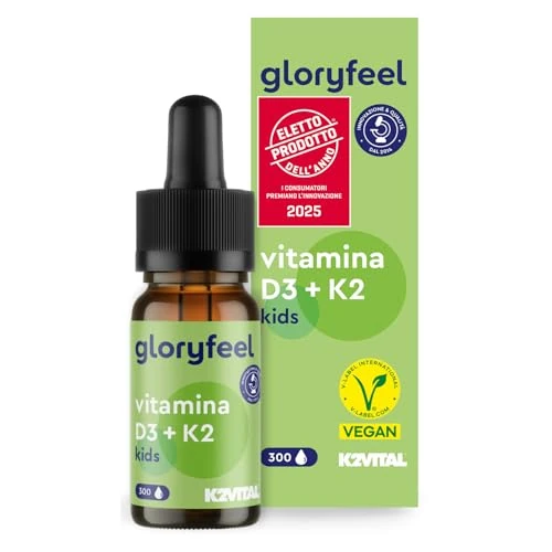 Offerta a tempo: Vitamina D3 Bambini, D3 K2 Gocce, Eletto PRODOTTO DELL'ANNO 2025, Integratore Vitamina D3 500 U.I. vegetale da Licheni + 25µg Vitamin K, 10ml (10 Mesi), Vitamine per Bambini a partire da 4 Anni - 15% da 19.99 € a 16.99 €